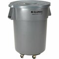 Global Industrial Plastic Trash Can with Lid & Dolly, 55 Gallon Gray 240464GYB